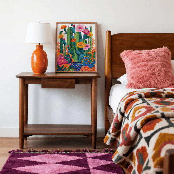 Colorful Cactus Floral Wall Art blue pink for hallway art print