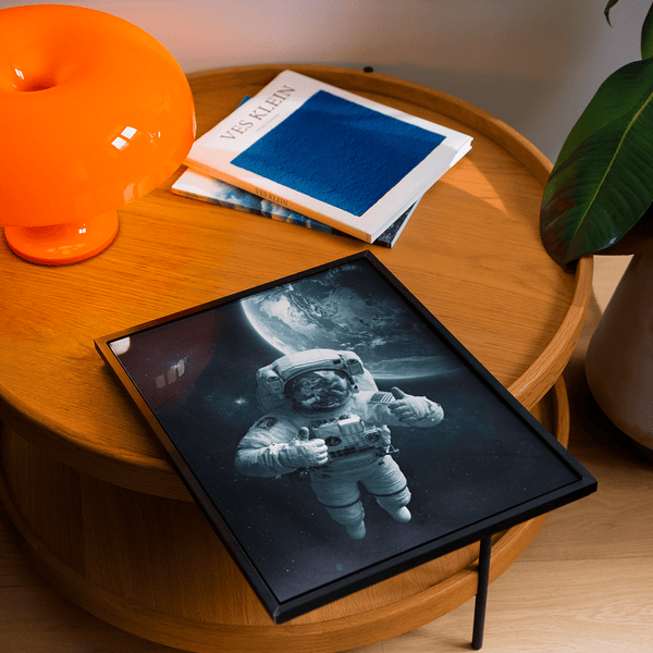 Space themed Astronaut Wall Art, Blue Black and White, for study room interior