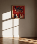 Soul Blues Festival Art poster with Red, Blue, Beige tones for music room