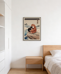Calm nursery wall print depicting monkeys seated on a rocky ledge