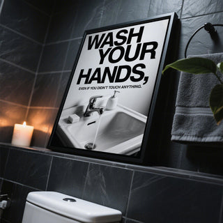 High-contrast Toilet Wall Art for restroom with humor.