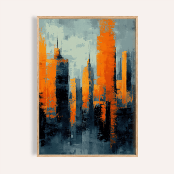 Contemporary Urban Art print with orange and black for living room wall art