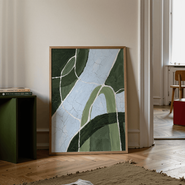 Green and Blue Art minimalist poster in Green and Blue for dining room