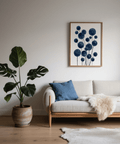 Modern Watercolor Flower Print in blue and white for entryway wall art