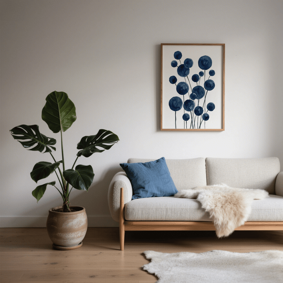 Modern Watercolor Flower Print in blue and white for entryway wall art