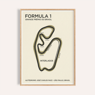 Featuring Interlagos Circuit Wall Art poster with minimalist track map and bold header text