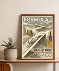 Monaco Race Poster featuring bold FORMULA 1 headline over layered peaks