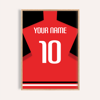 Front-facing football shirt poster with YOUR NAME text and large 10 on the back