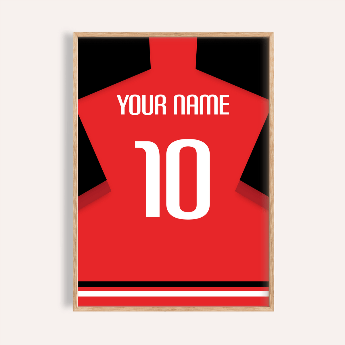Front-facing football shirt poster with YOUR NAME text and large 10 on the back
