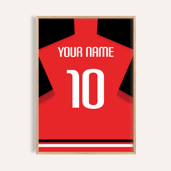 Front-facing football shirt poster with YOUR NAME text and large 10 on the back