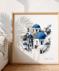 Square Greece travel print Santorini wall art with Mediterranean architecture