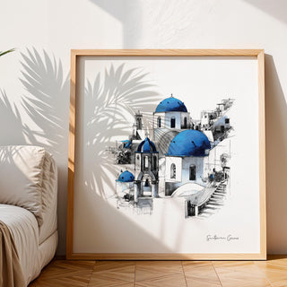 Square Greece travel print Santorini wall art with Mediterranean architecture