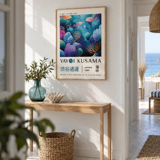 Fish Artwork Prints, framed on the wall of a coastal hallway with a white wall and a whitewashed floor