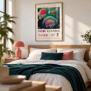 Fish Wall Decor, framed on the wall of a calm modern bedroom with a soft white wall
