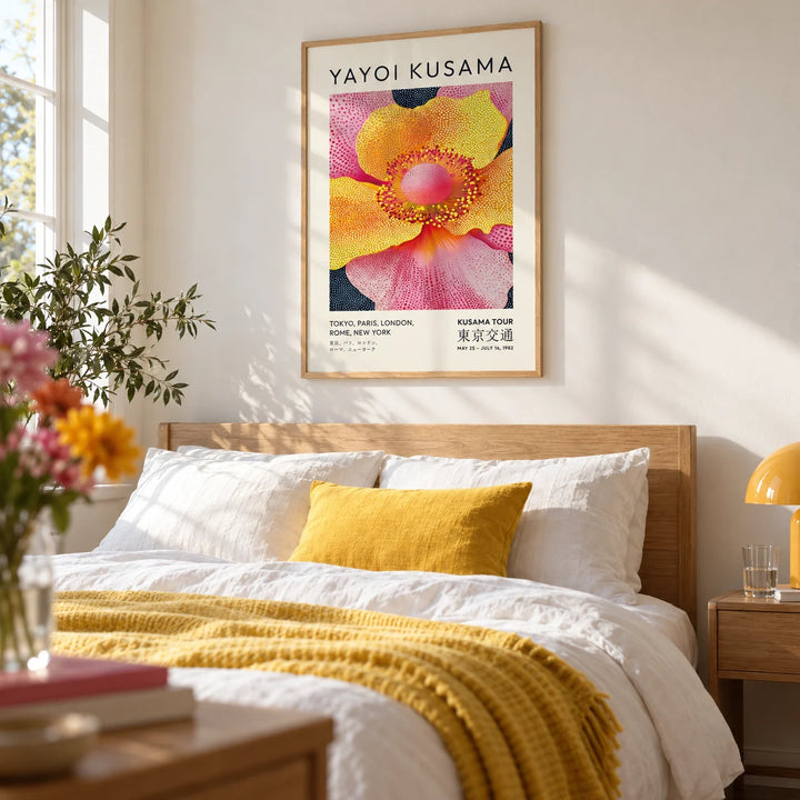 Floral Art Prints, framed on the wall of a sunny bedroom with a soft white wall