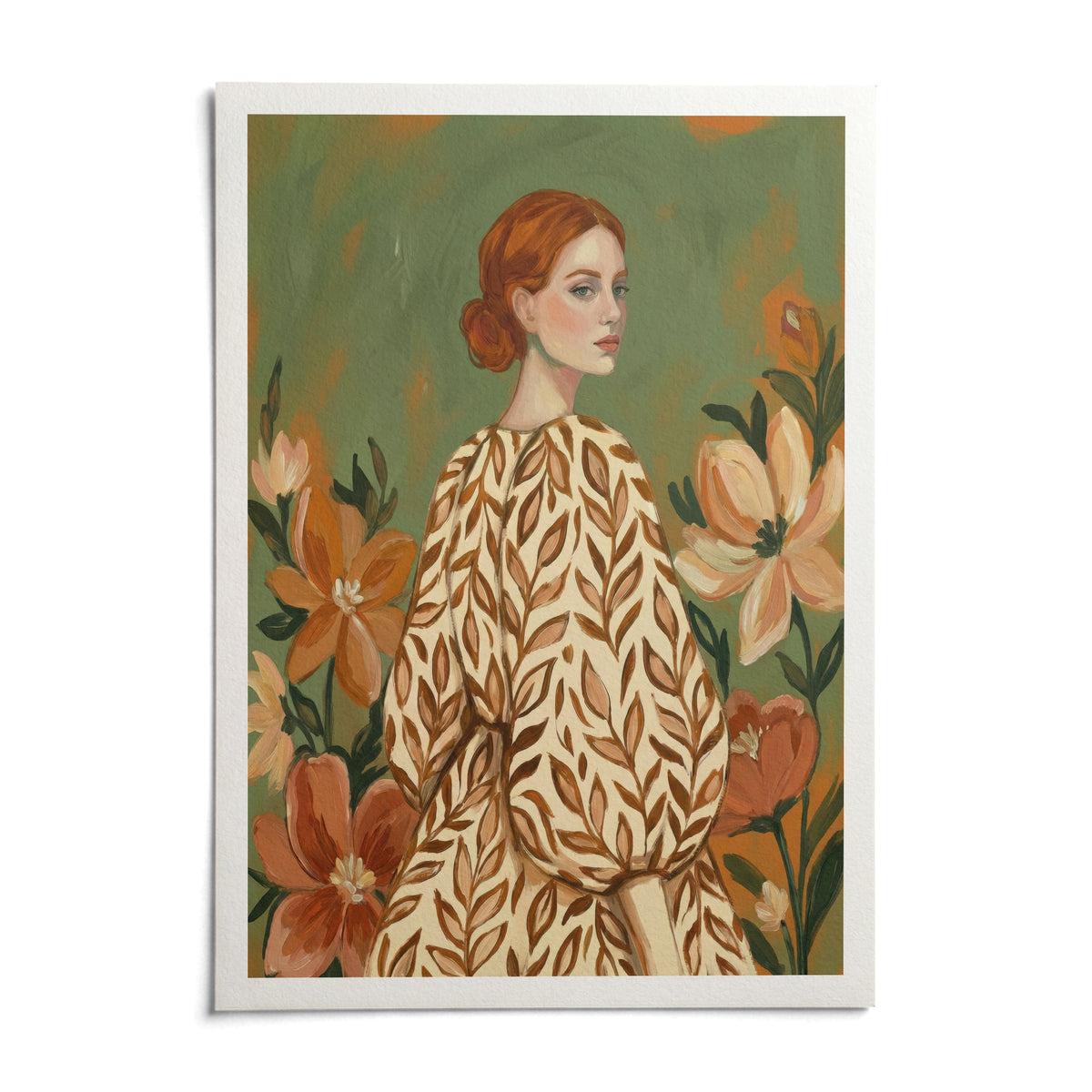 Floral Girl Illustration, shown as an unframed paper print on a plain white background