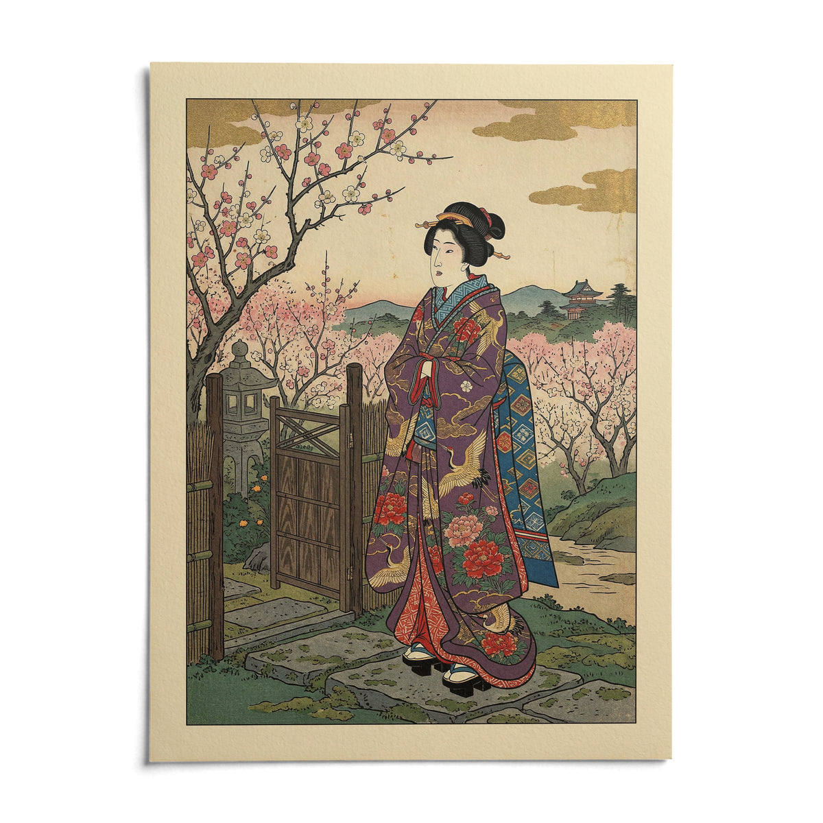 Floral Kimono Wall Art, shown as an unframed paper print on a plain white background