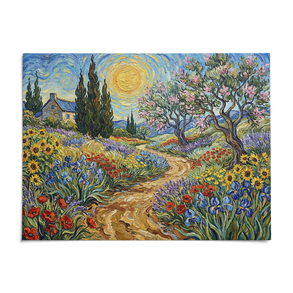 Floral Landscape Art Print, shown as an unframed paper print on a plain white background