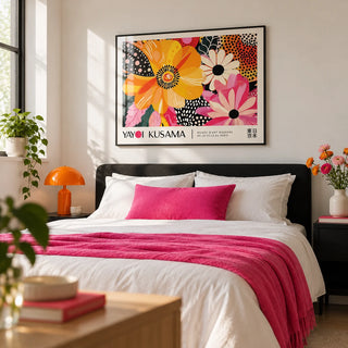 Floral Poster Art, framed on the wall of a cheerful modern bedroom with a soft white wall