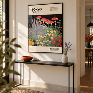 Floral Prints Vintage, framed on the wall of a modern hallway with a warm white wall