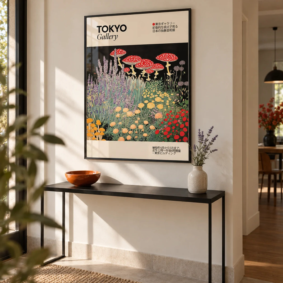 Floral Prints Vintage, framed on the wall of a modern hallway with a warm white wall