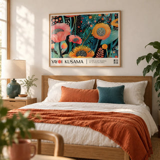 Floral Wall Art, framed on the wall of a bright bedroom with a white wall