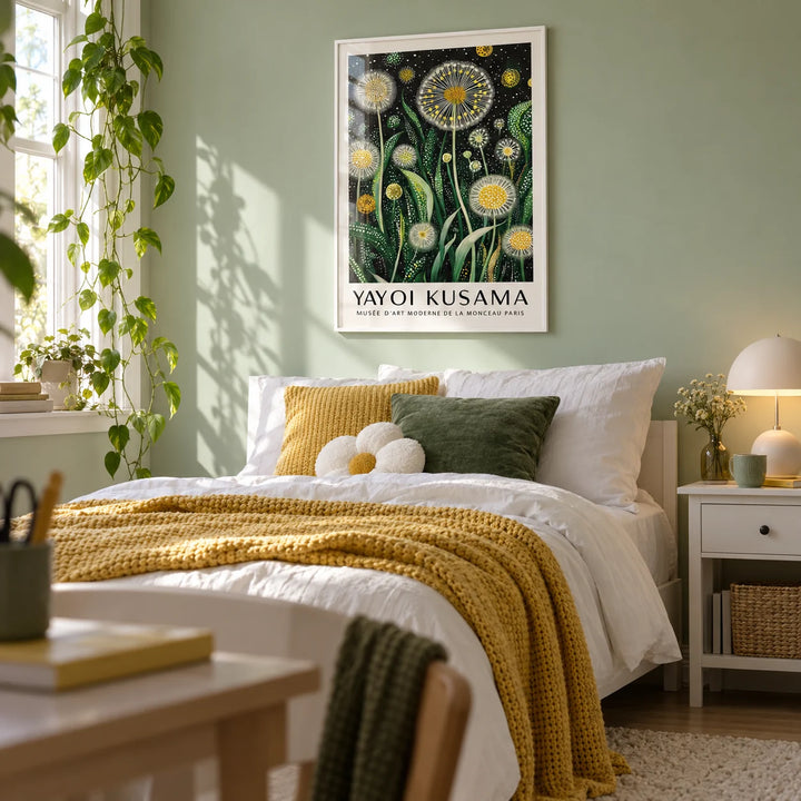 Floral Wall Art Modern, framed on the wall of a calm teen girl's bedroom (13-17) with a pale green wall