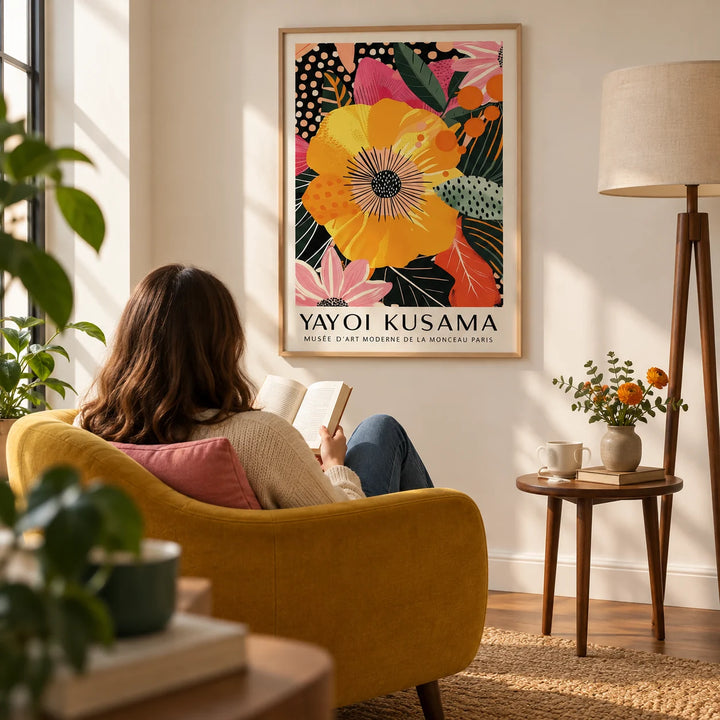 Floral Wall Prints, framed on the wall of a design-led reading corner in a first home for an adult aged 25-35 in a living room