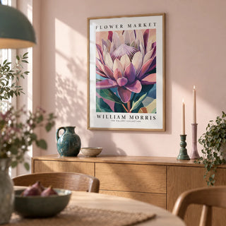 Flower Wall Art, framed on the wall of a calm dining room with a pale pink wall