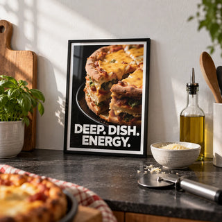Foodie Gift Idea, a small A4 framed print leaning on a dark kitchen worktop