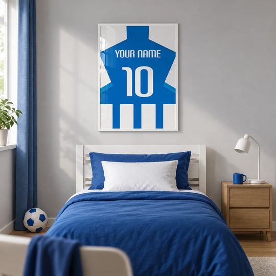 Maglia da calcio personalizzata - a righe blu e bianche con maniche a righe