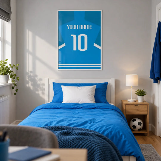 Maglia da calcio personalizzata - blu brillante con numero bianco