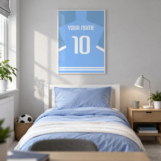 Maglia da calcio personalizzata - azzurra con righe bianche sulle maniche