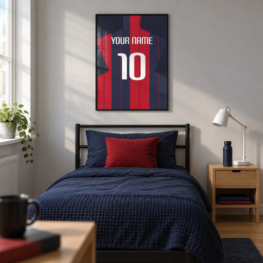 Maglia da calcio personalizzata – strisce blu navy e rosse