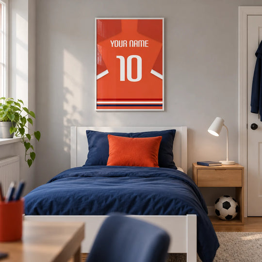 Individuelles Fußballtrikot – orange-rot mit weißer Nummer
