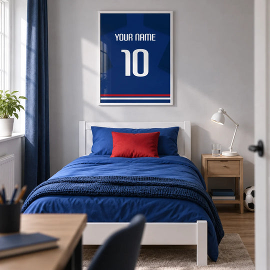 Maglia da calcio personalizzata - Blu tinta unita con numero bianco