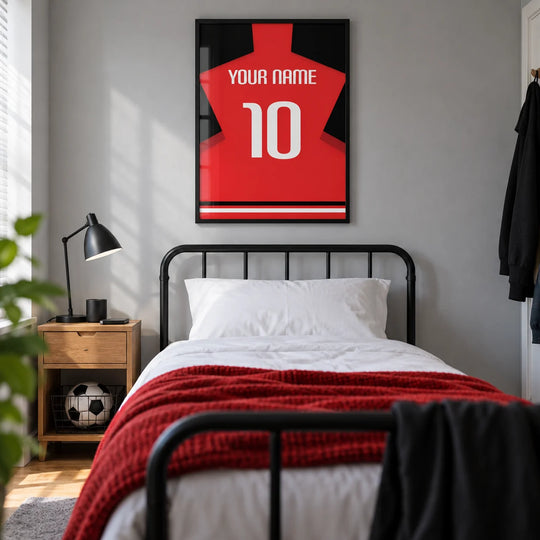 Maglia da calcio personalizzata - Rossa tinta unita con numero bianco