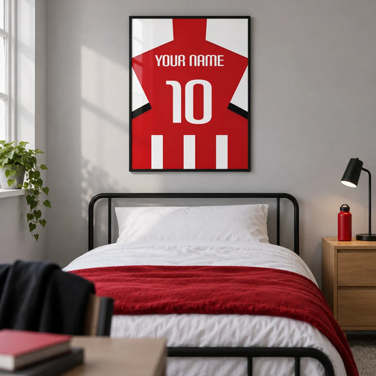 Maglia da calcio personalizzata – a strisce rosse e bianche con numero bianco