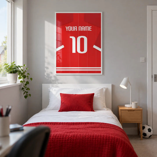 Maglia da calcio personalizzata - Rossa a righe sottili con numero bianco