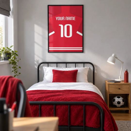 Individuelles Fußballtrikot – rot mit weißer Nummer