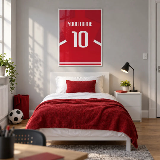 Maglia da calcio personalizzata – rossa con strisce bianche sulle maniche