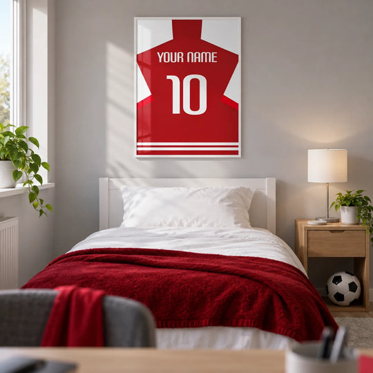 Individuelles Fußballtrikot – rot mit weißen Ärmeln