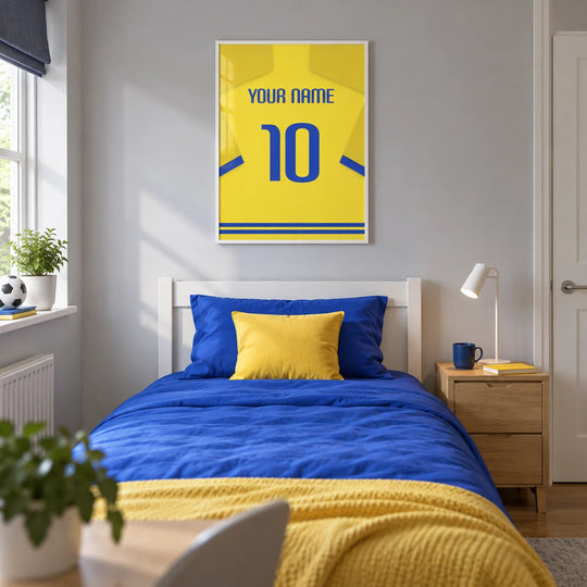 Maglia da calcio personalizzata – gialla con bordi blu