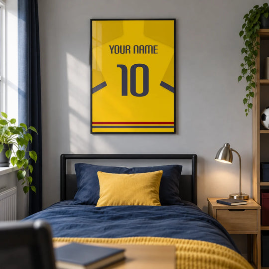 Maglia da calcio personalizzata - Gialla con polsini blu scuro