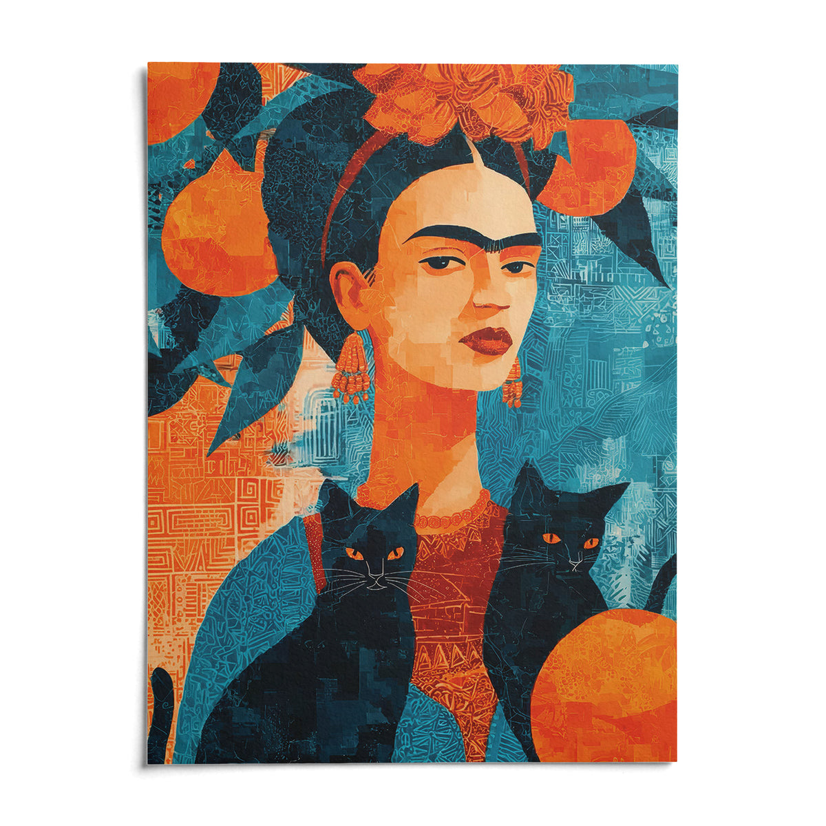 Frida Kahlo Cat, shown as an unframed paper print on a plain white background