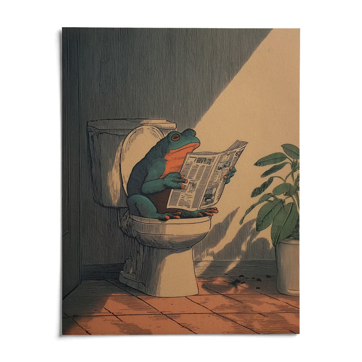 Frog Bathroom Art, shown as an unframed paper print on a plain white background