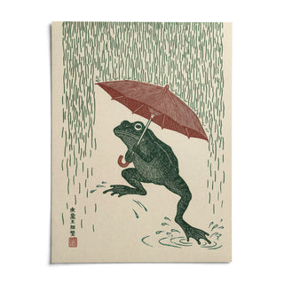 Frog In Rain Art Print, shown as an unframed paper print on a plain white background
