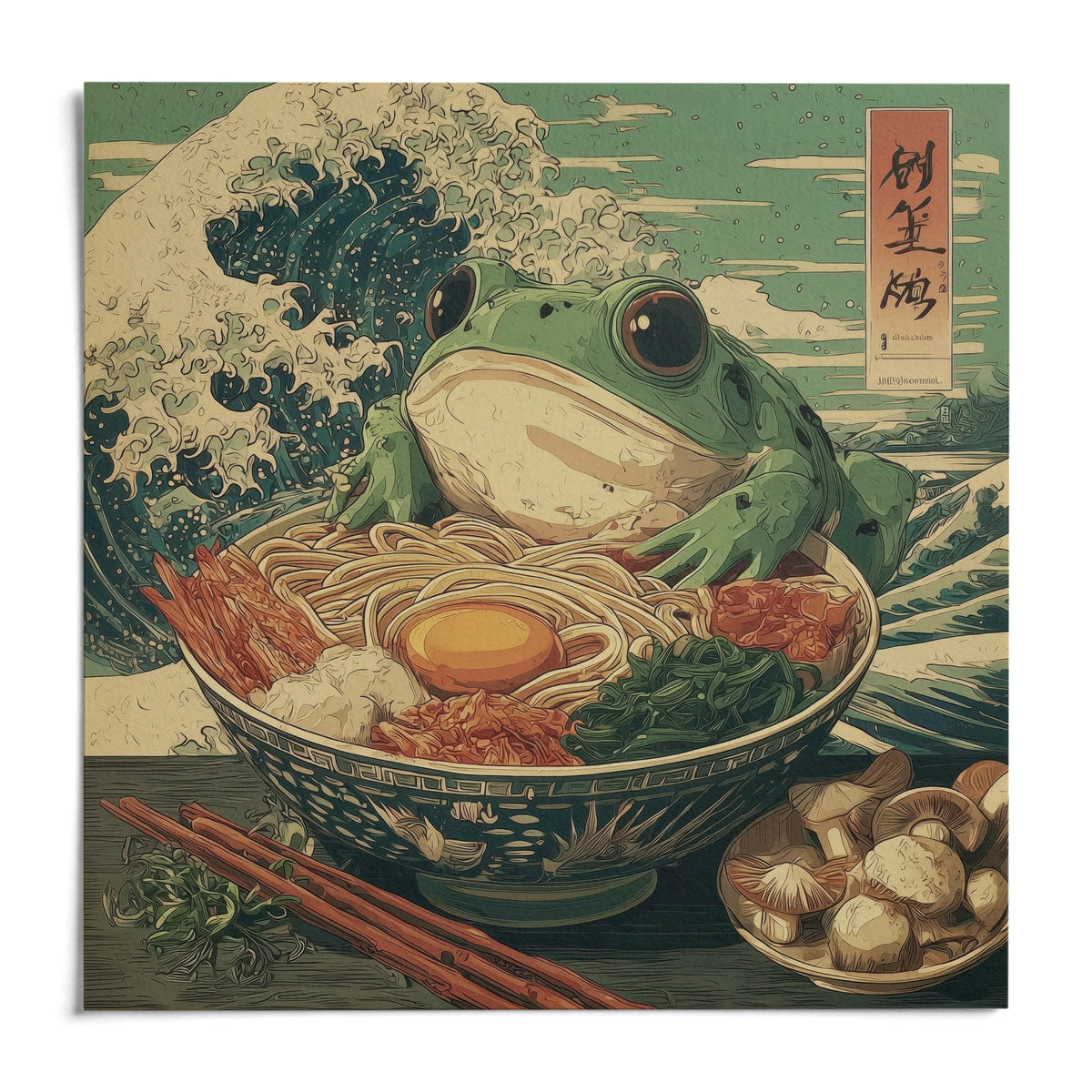 Frog Ramen Art, shown as an unframed paper print on a plain white background