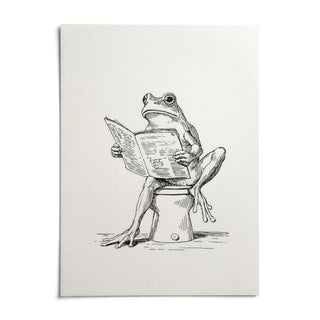 Reading Frog Art Print, shown as an unframed paper print on a plain white background