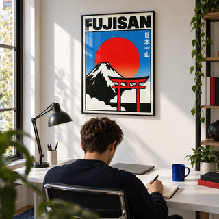 Fujisan Wall Art, framed on the wall of a crisp home office